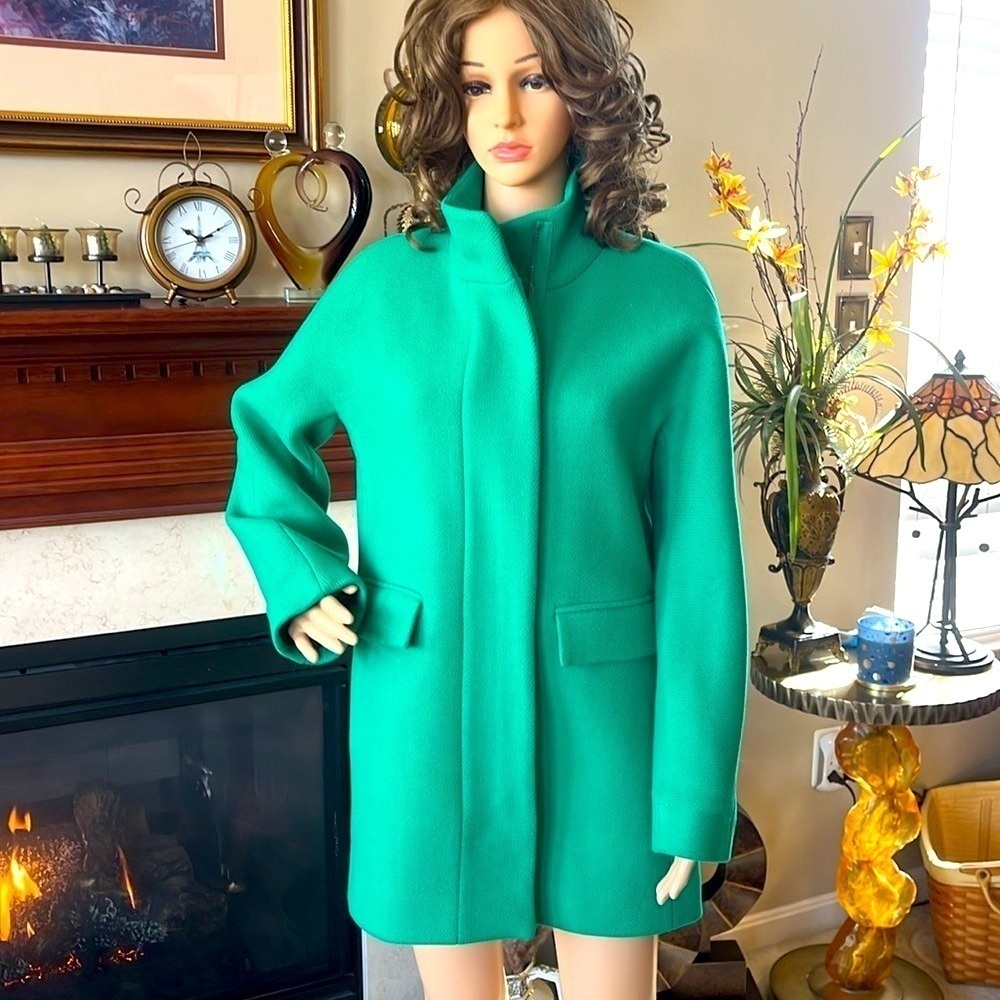 NWOT J. Crew Italian Wool Stadium Cloth Nello Gori Green Zippered Jacket Coat